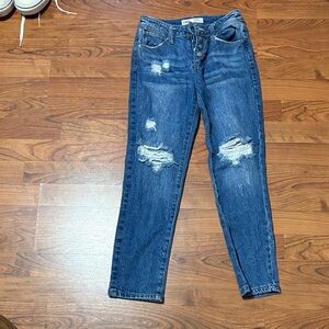 YMI Dark Blue Distressed Ankle Jeans